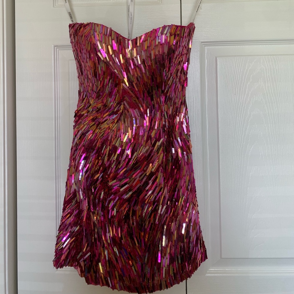 Sherri Hill Hot Pink Sequin Formal Dress